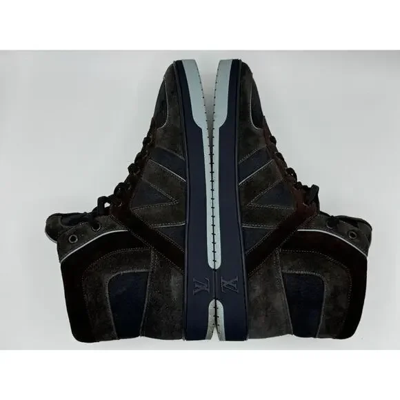 RARE!!! LOUIS VUITTON Tribe Blue Brown Suede Nubuck High Top Sneakers Sz LV 6.5